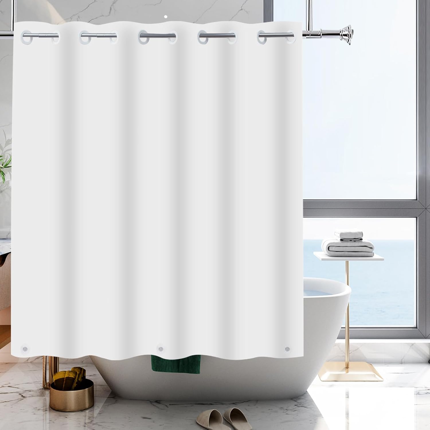 White Hook Free PEVA Shower Curtain Liner