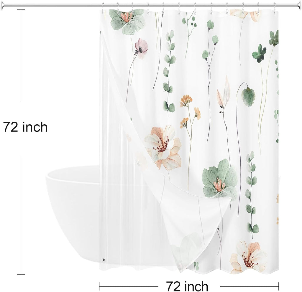 Sage Green Floral Shower Curtain Set