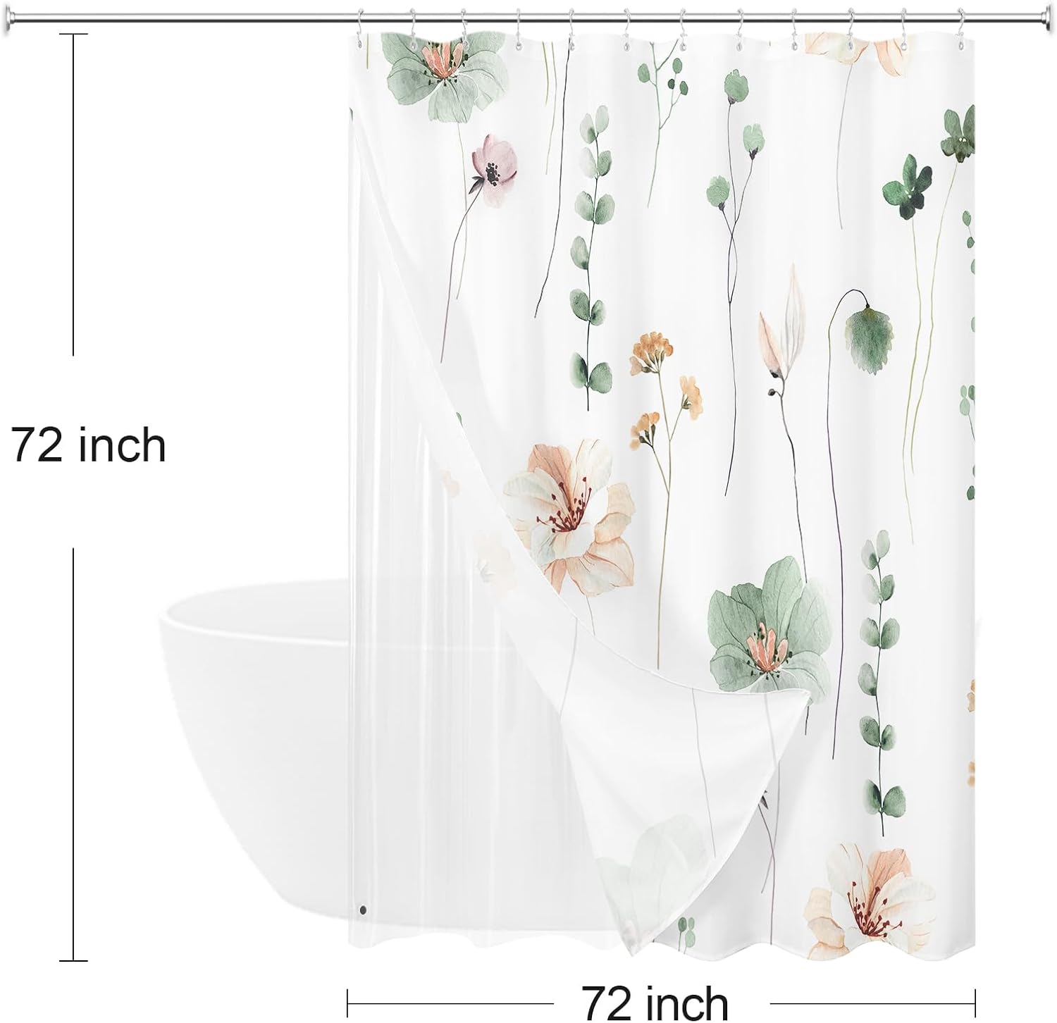 Sage Green Floral Shower Curtain Set