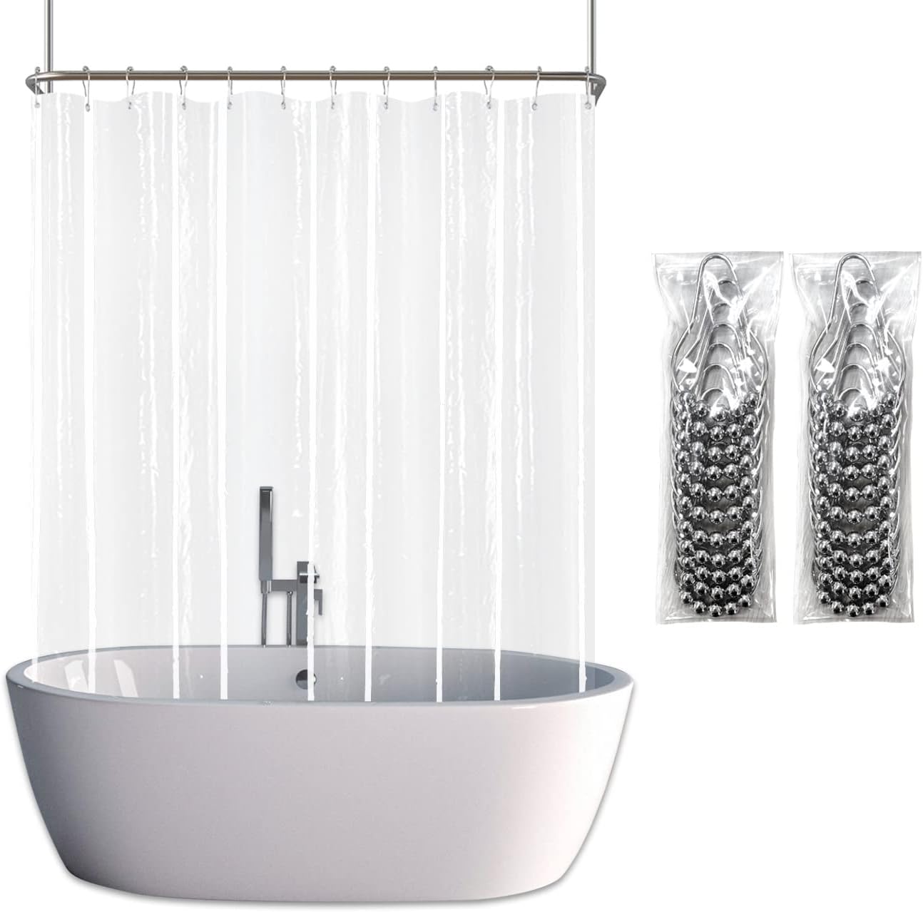 Clear PEVA Clawfoot Tub Shower Curtain