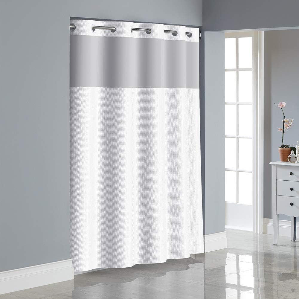 Bright White Hookless Fabric Shower Curtain Set