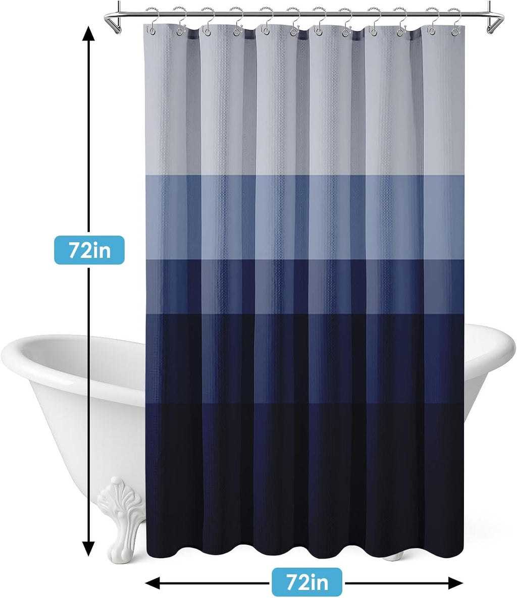 Striped Navy Blue Shower Curtain Set