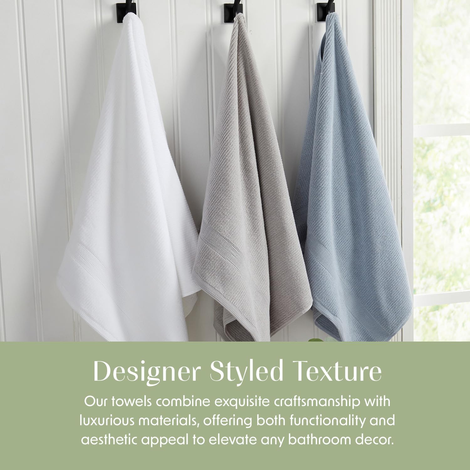 Grey Ribbed Cotton Bath Towel Set