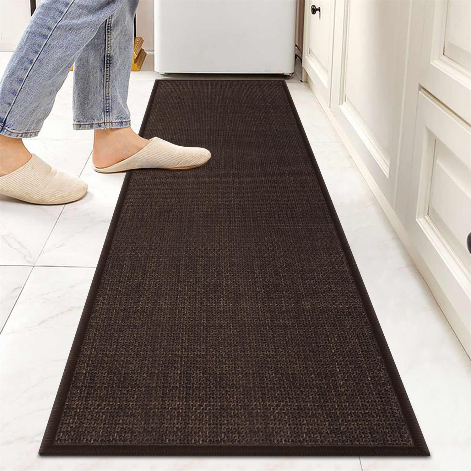 Deep Brown Jute Kitchen Runner Rug