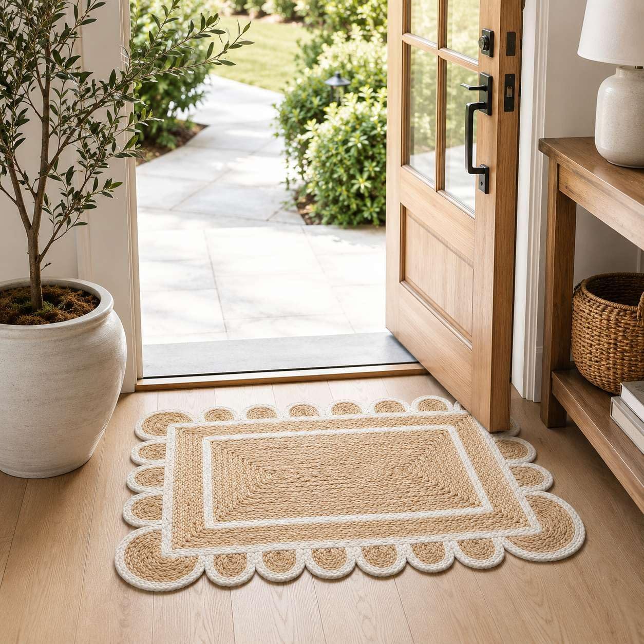 Scalloped Trim Natural Jute Door Mat