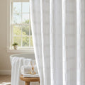 Striped Waffle White Fabric Shower Curtain
