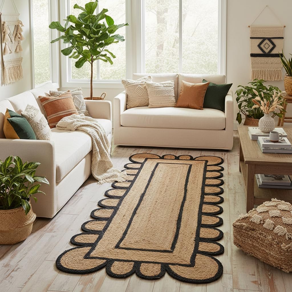 Scalloped Border Jute Runner Rug
