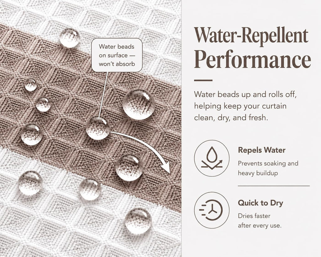 Waffle Weave Taupe Fabric Shower Curtain