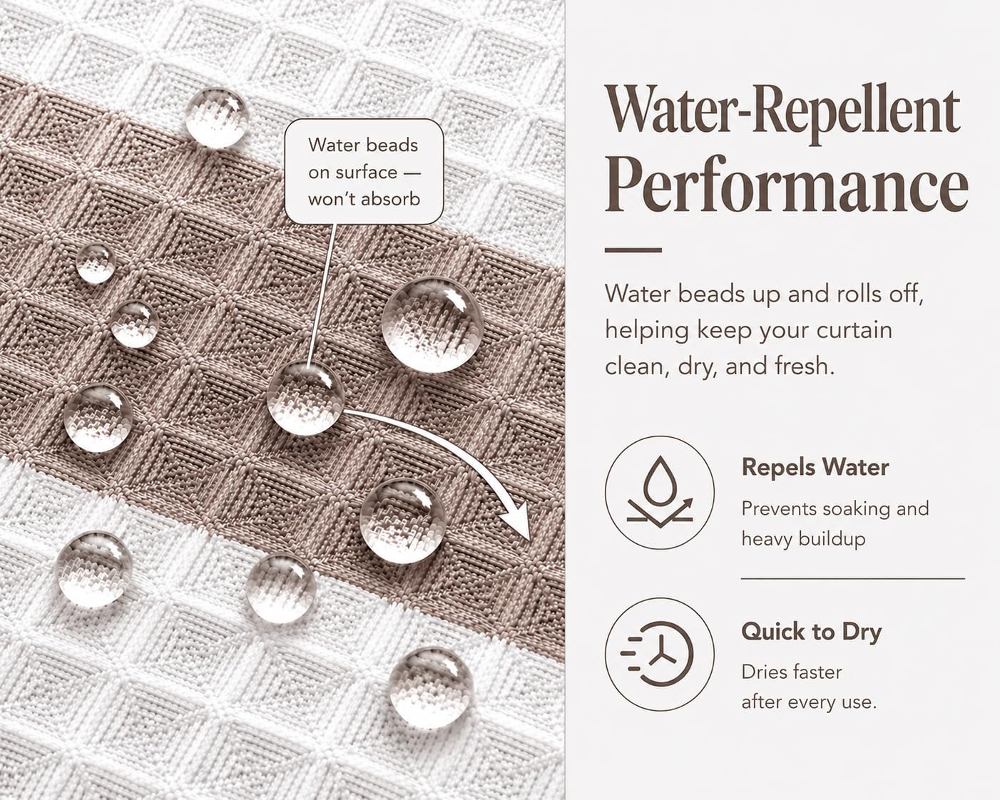 Waffle Weave Taupe Fabric Shower Curtain