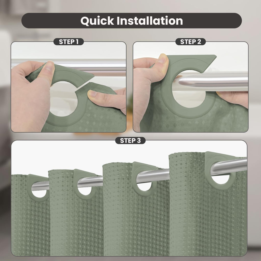 Waffle Weave Sage Green No Hook Shower Curtain Set