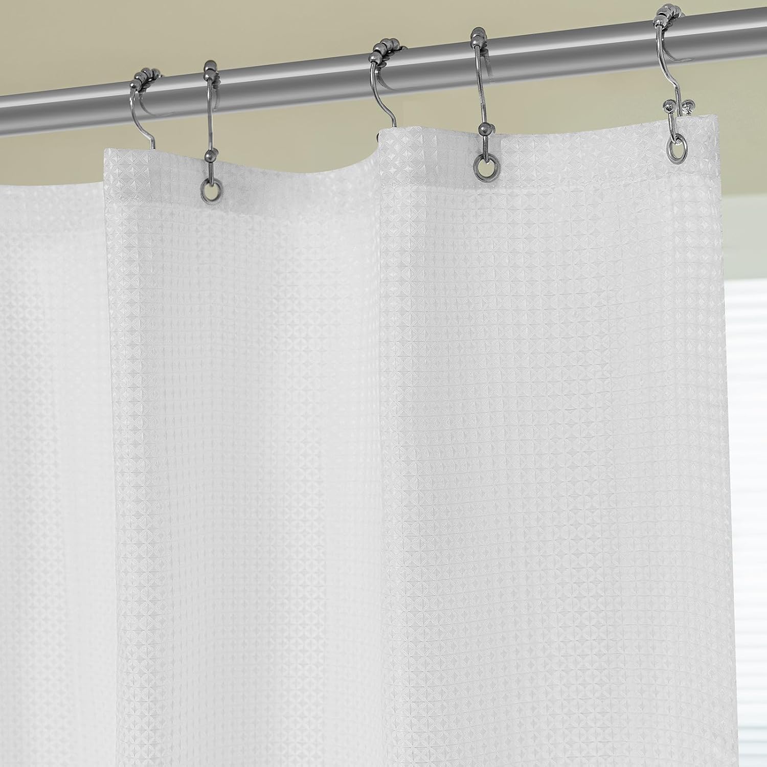 White Waffle Fabric Shower Curtain Set
