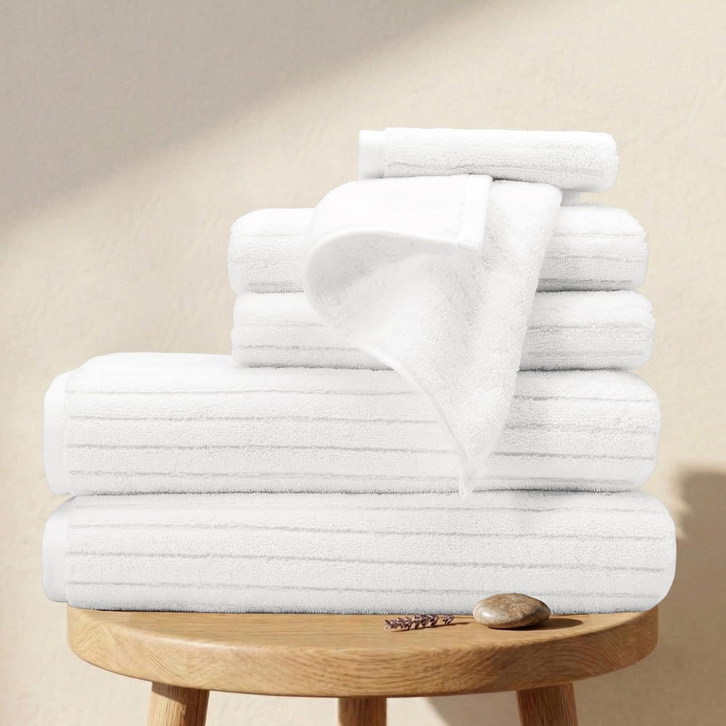 White Organic Cotton Ribbed Towel Set
