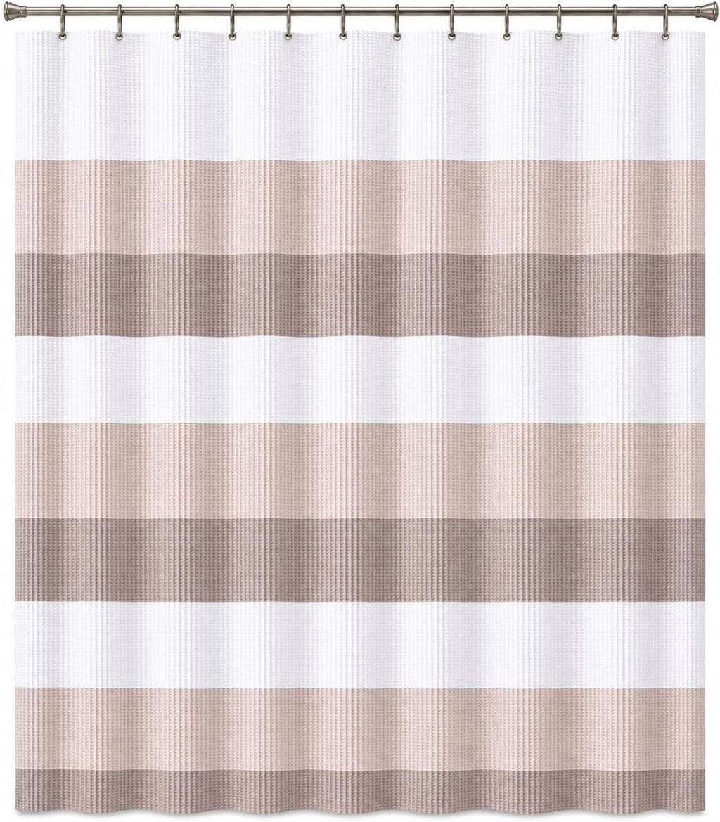 Waffle Weave Taupe Fabric Shower Curtain
