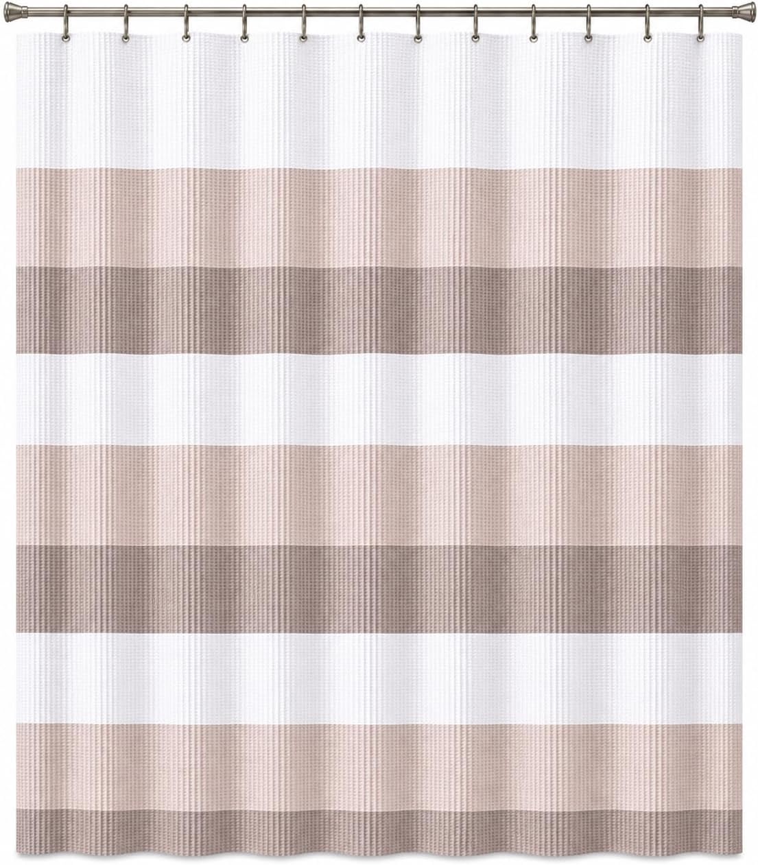Waffle Weave Taupe Fabric Shower Curtain