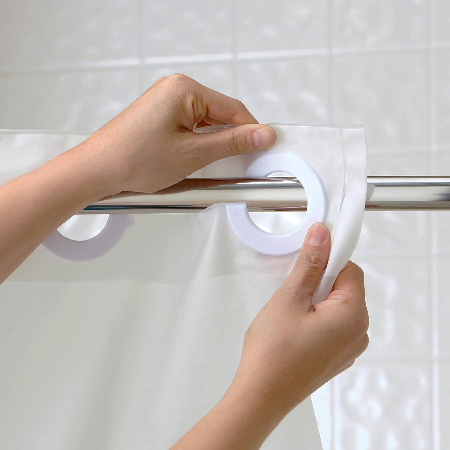 Bright White Hookless Fabric Shower Curtain Set