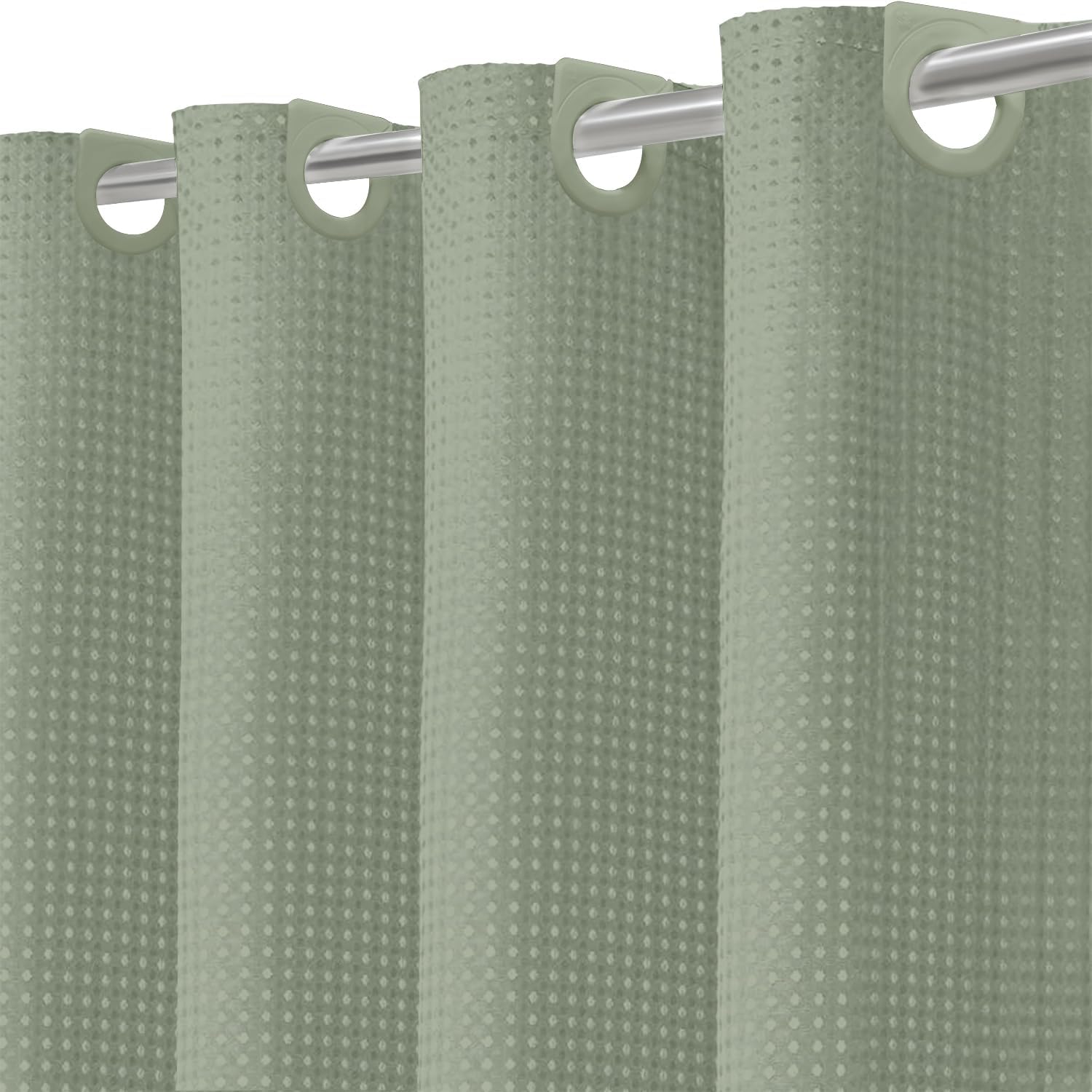Waffle Weave Sage Green No Hook Shower Curtain Set