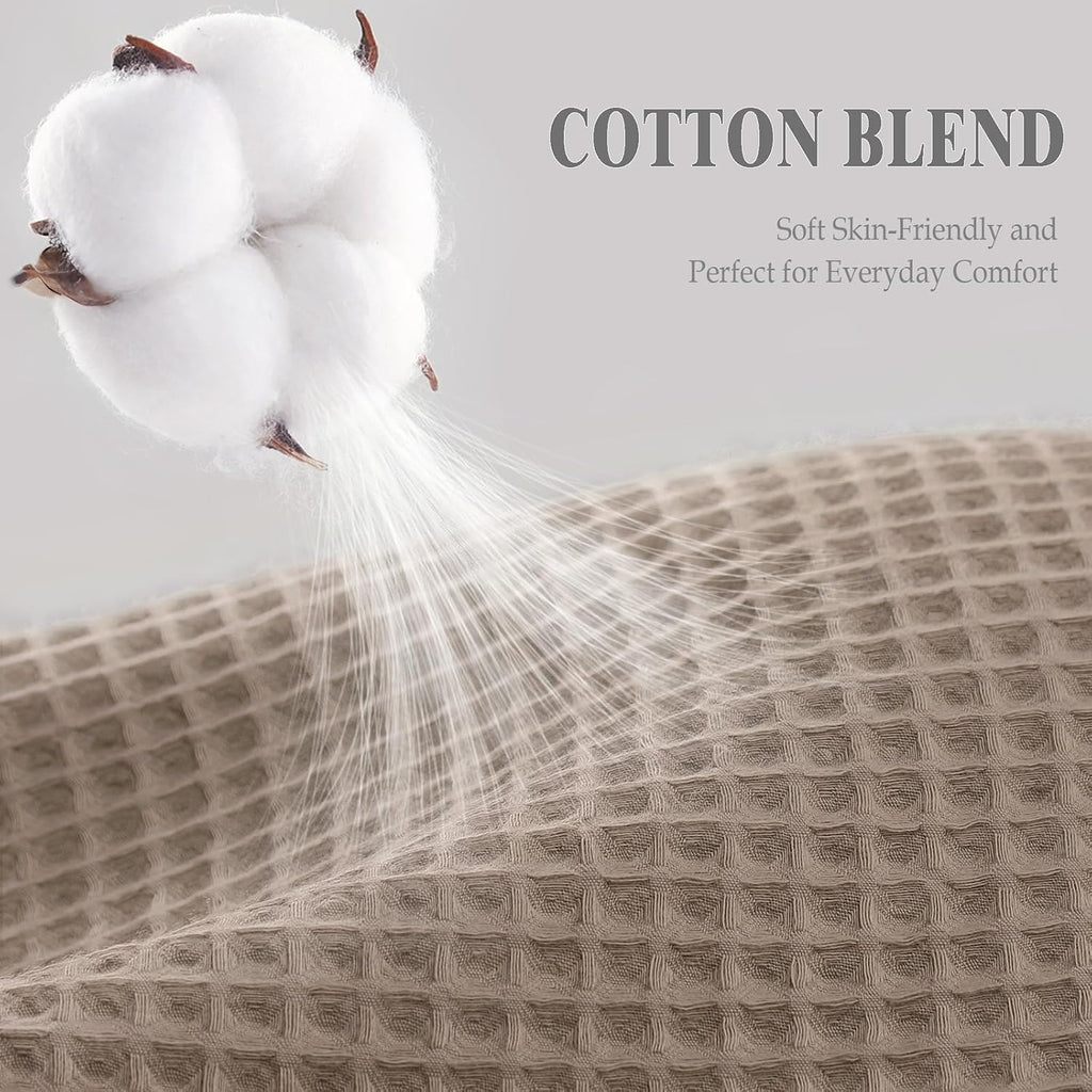 Waffle Weave Beige Fabric Shower Curtain