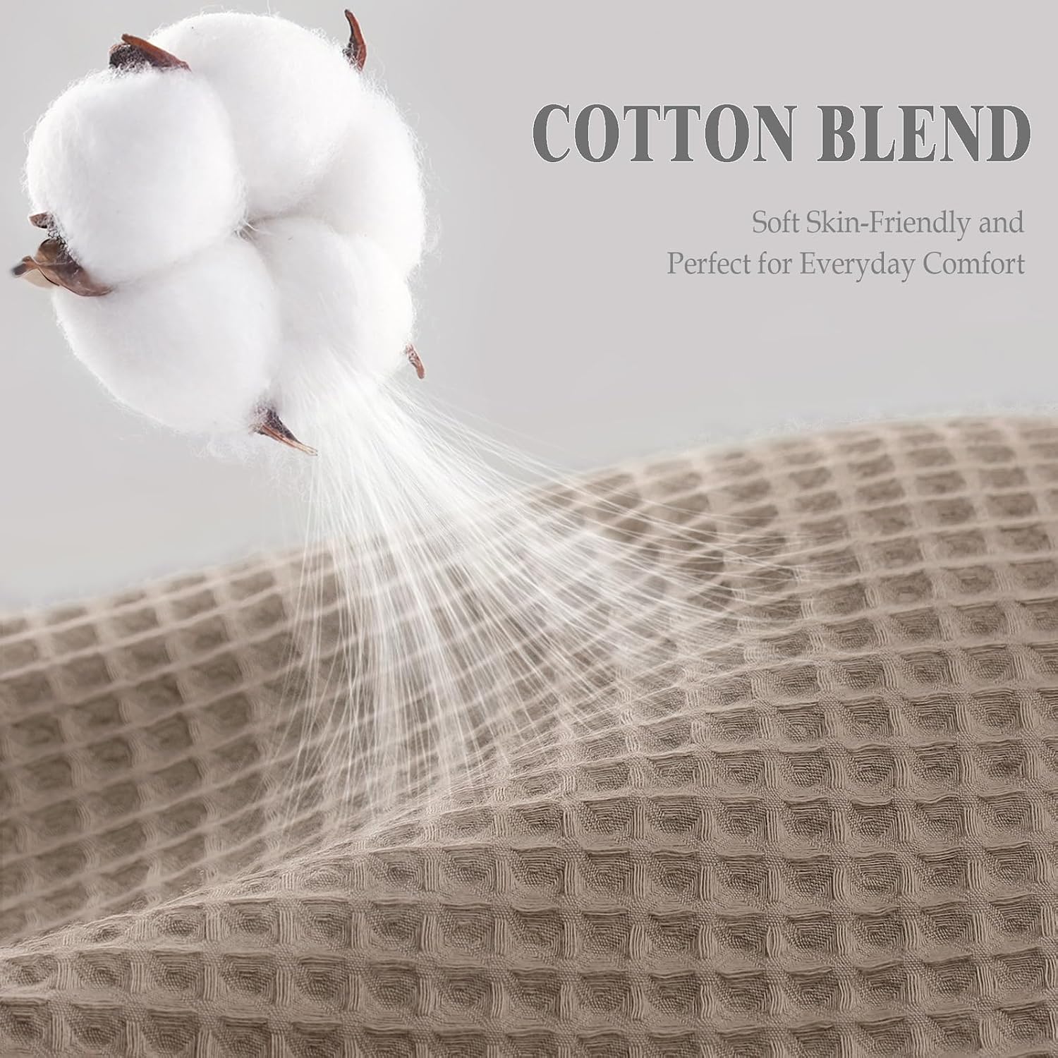 Waffle Weave Beige Fabric Shower Curtain