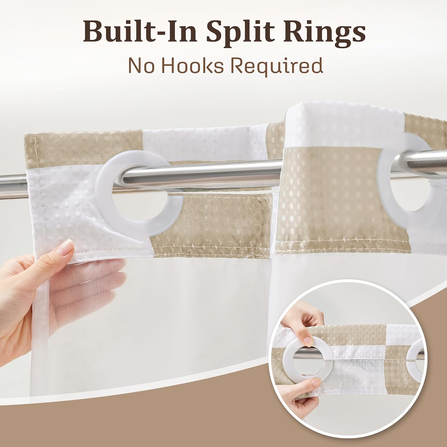 Beige Checkerboard Hookless Shower Curtain Set