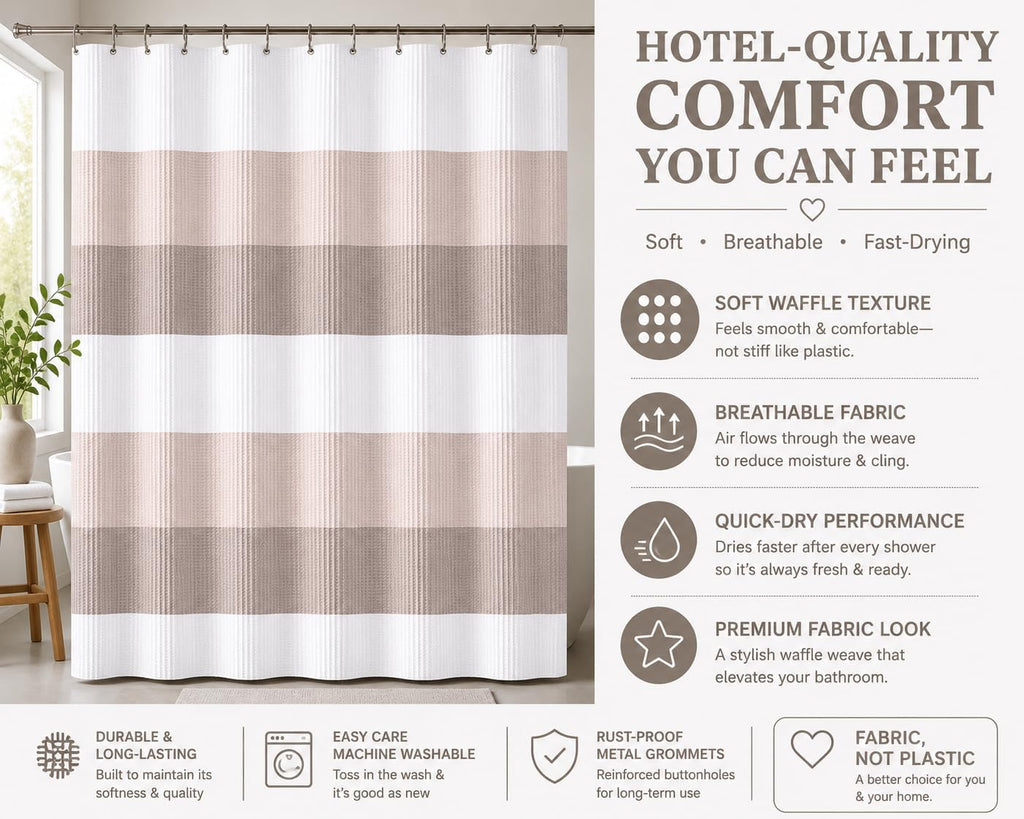 Waffle Weave Taupe Fabric Shower Curtain