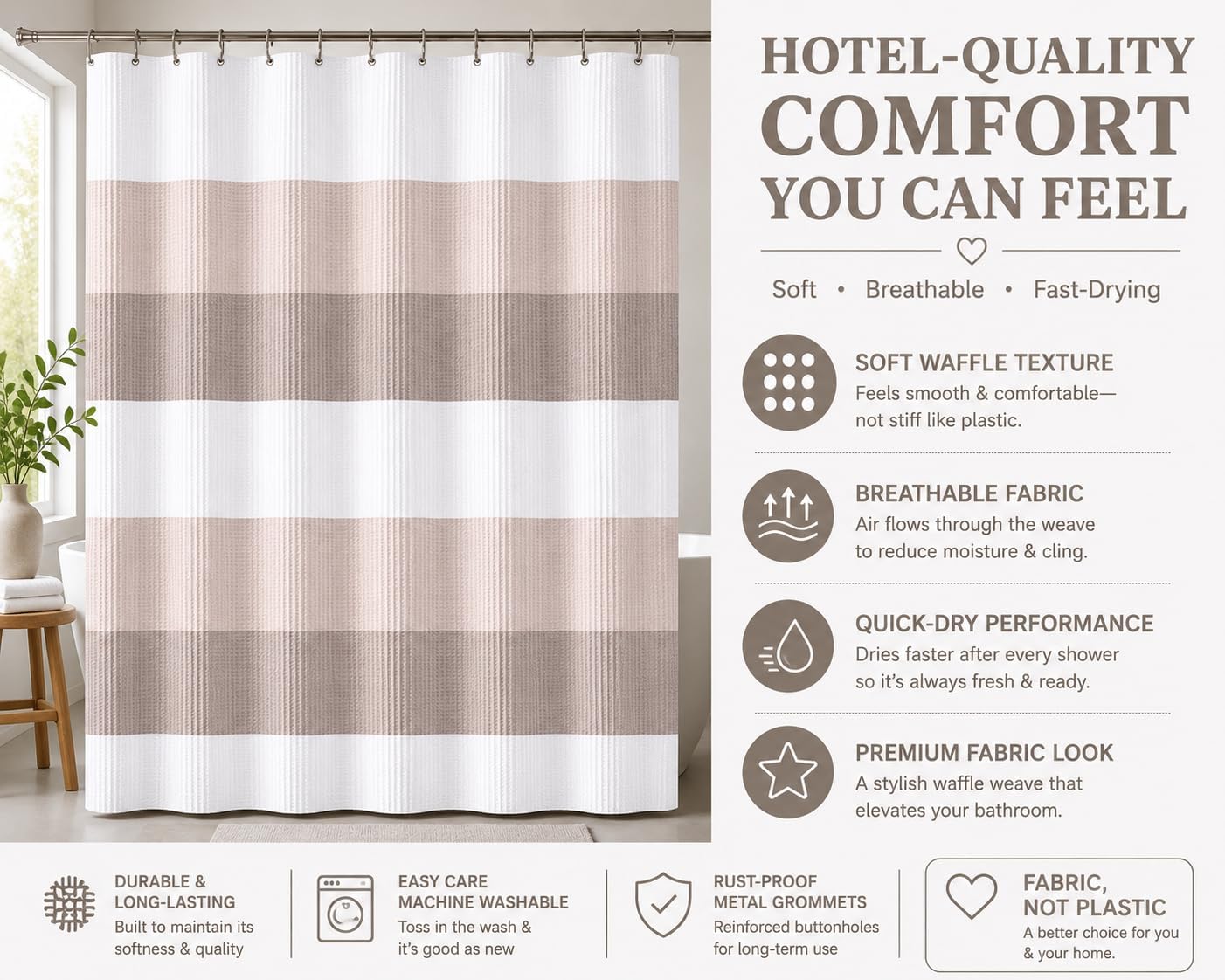 Waffle Weave Taupe Fabric Shower Curtain