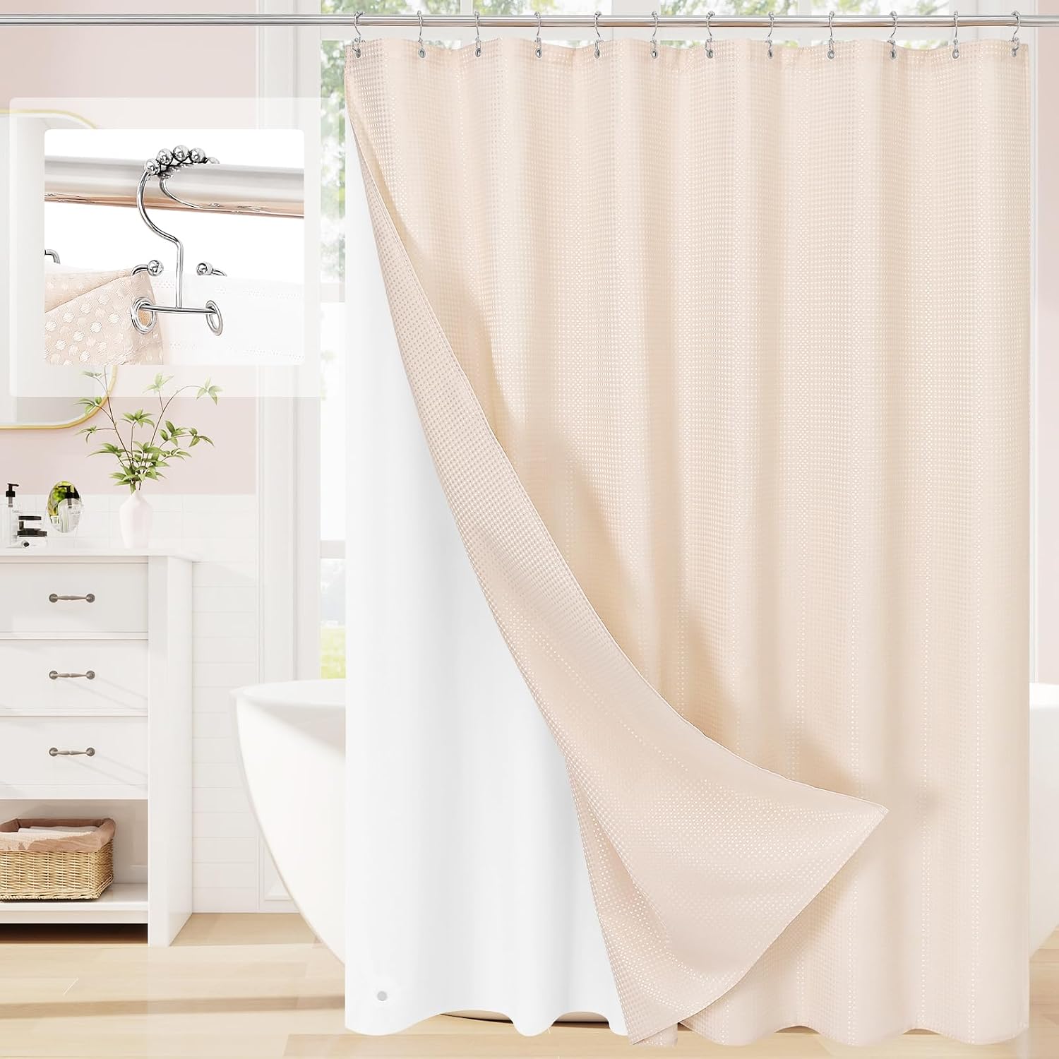 Blush Pink Fabric Shower Curtain Set