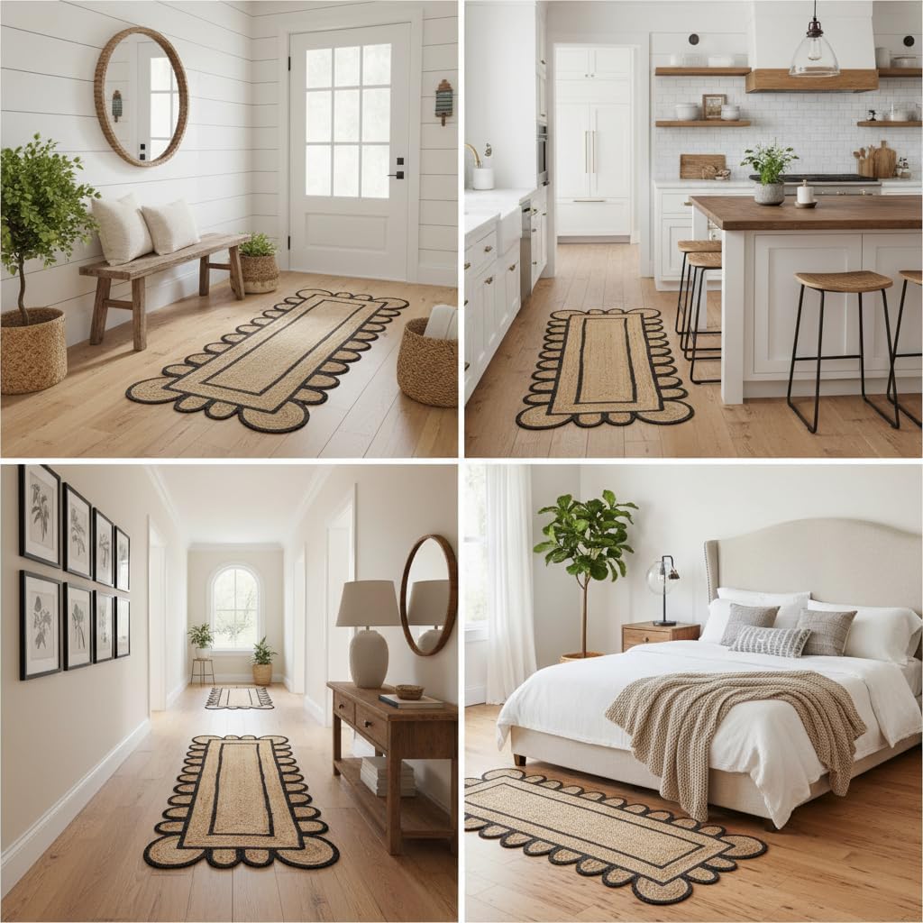 Scalloped Border Jute Runner Rug