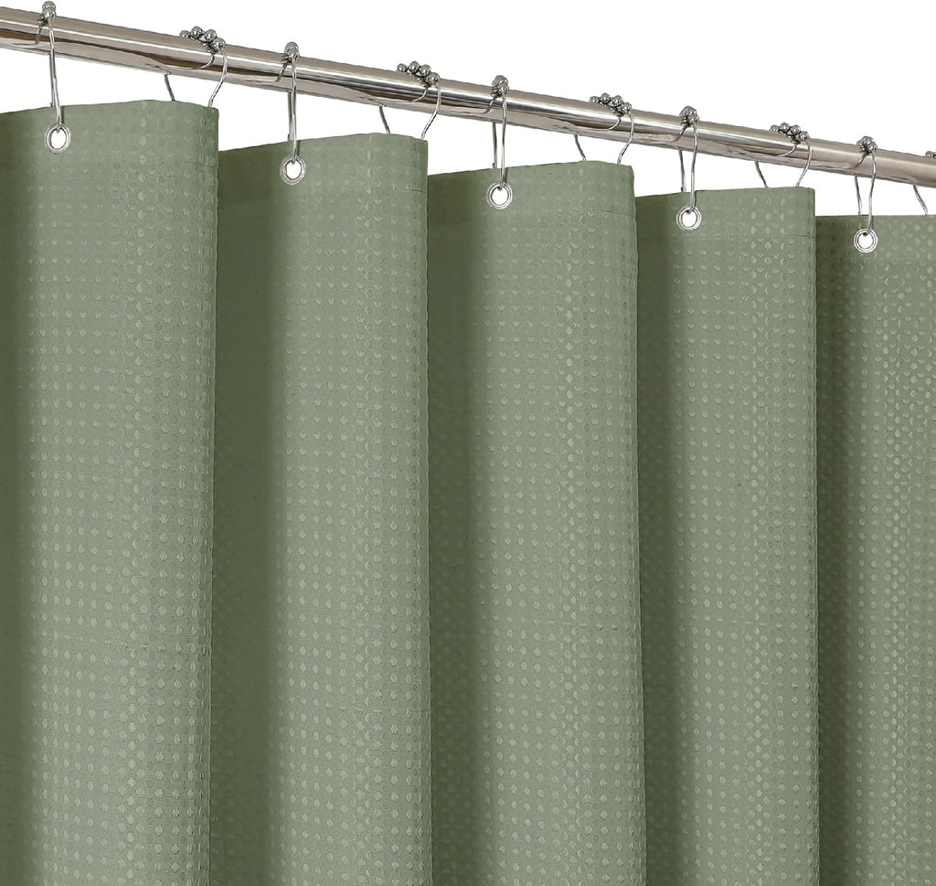 Waffle Weave Sage Green Shower Curtain