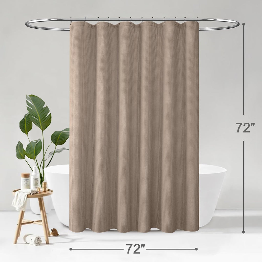 Waffle Weave Beige Fabric Shower Curtain