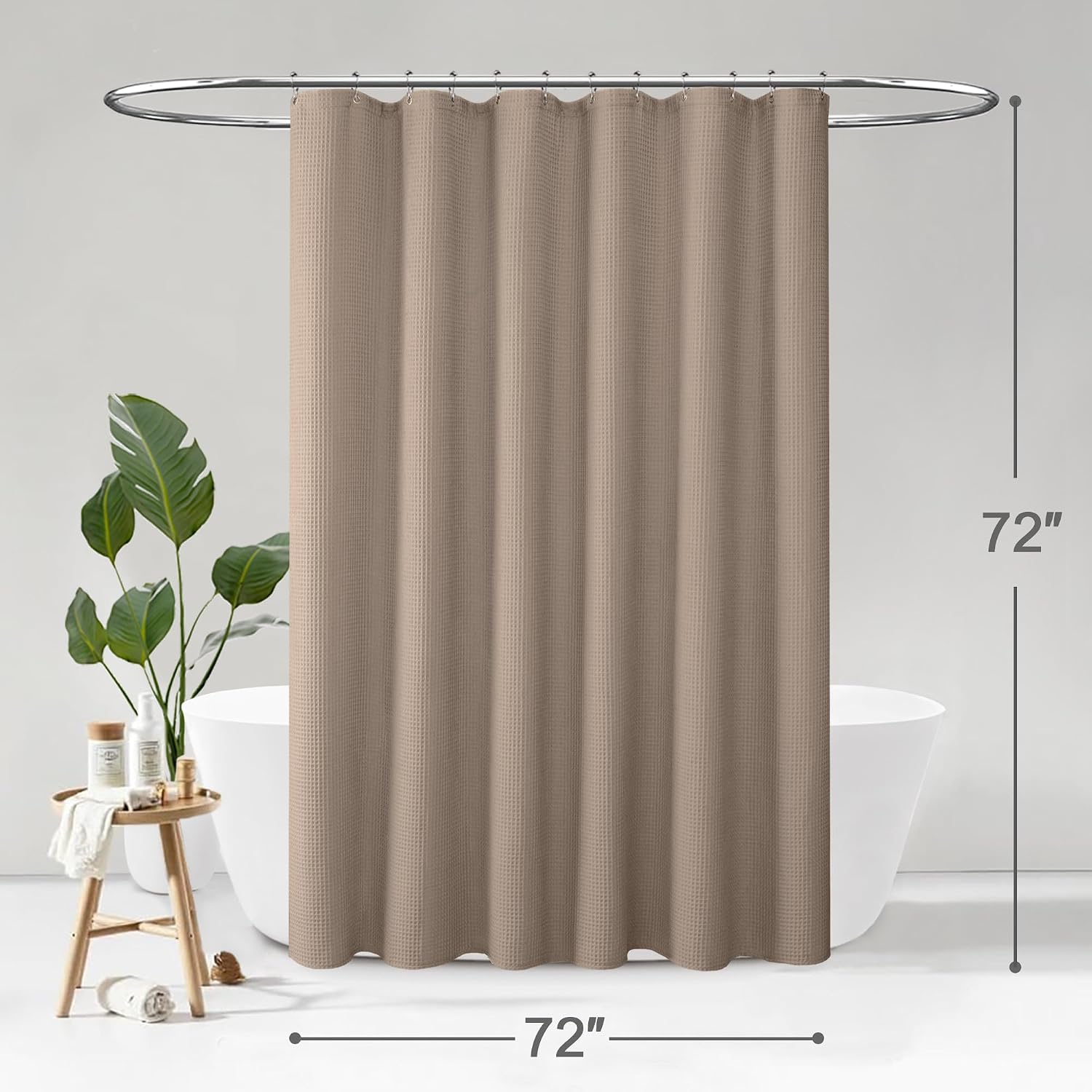 Waffle Weave Beige Fabric Shower Curtain