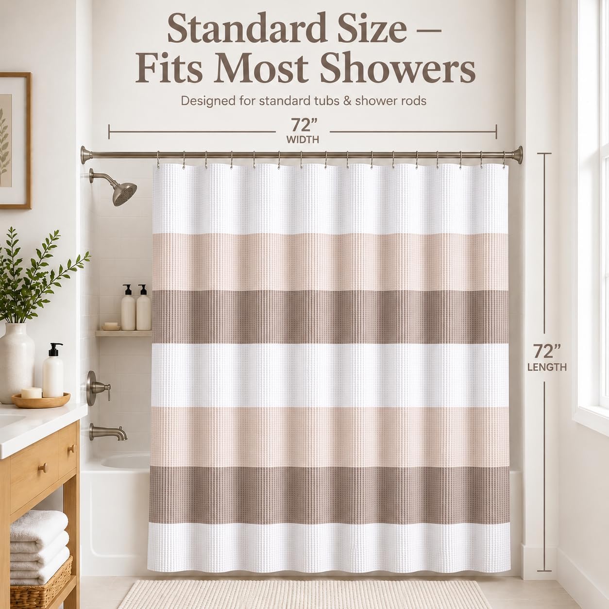 Waffle Weave Taupe Fabric Shower Curtain