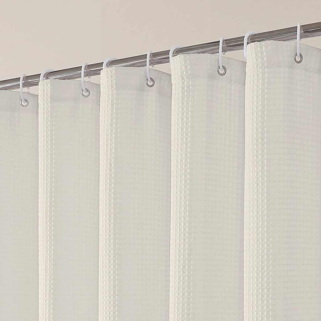 Waffle Weave Cream Extra Long Shower Curtain Set