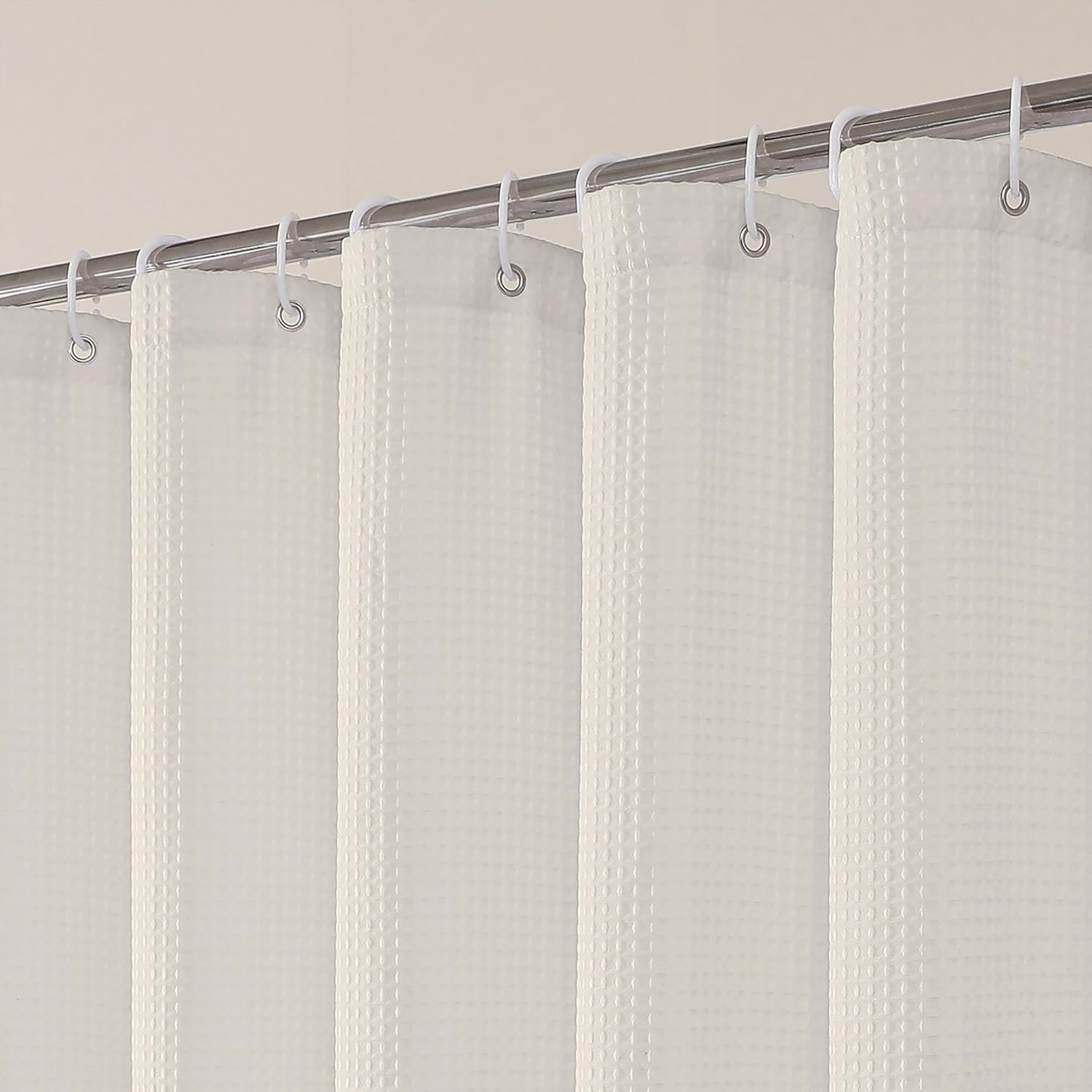 Waffle Weave Cream Extra Long Shower Curtain Set