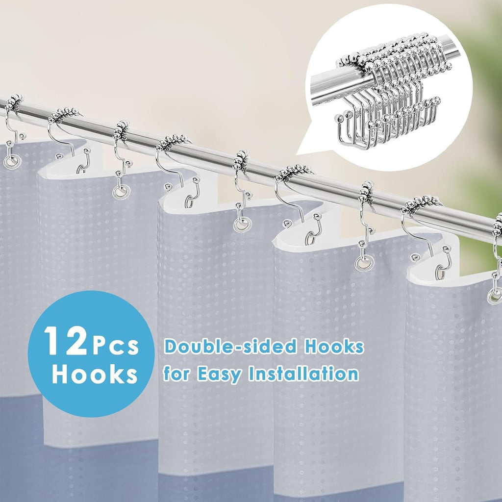 Striped Navy Blue Shower Curtain Set
