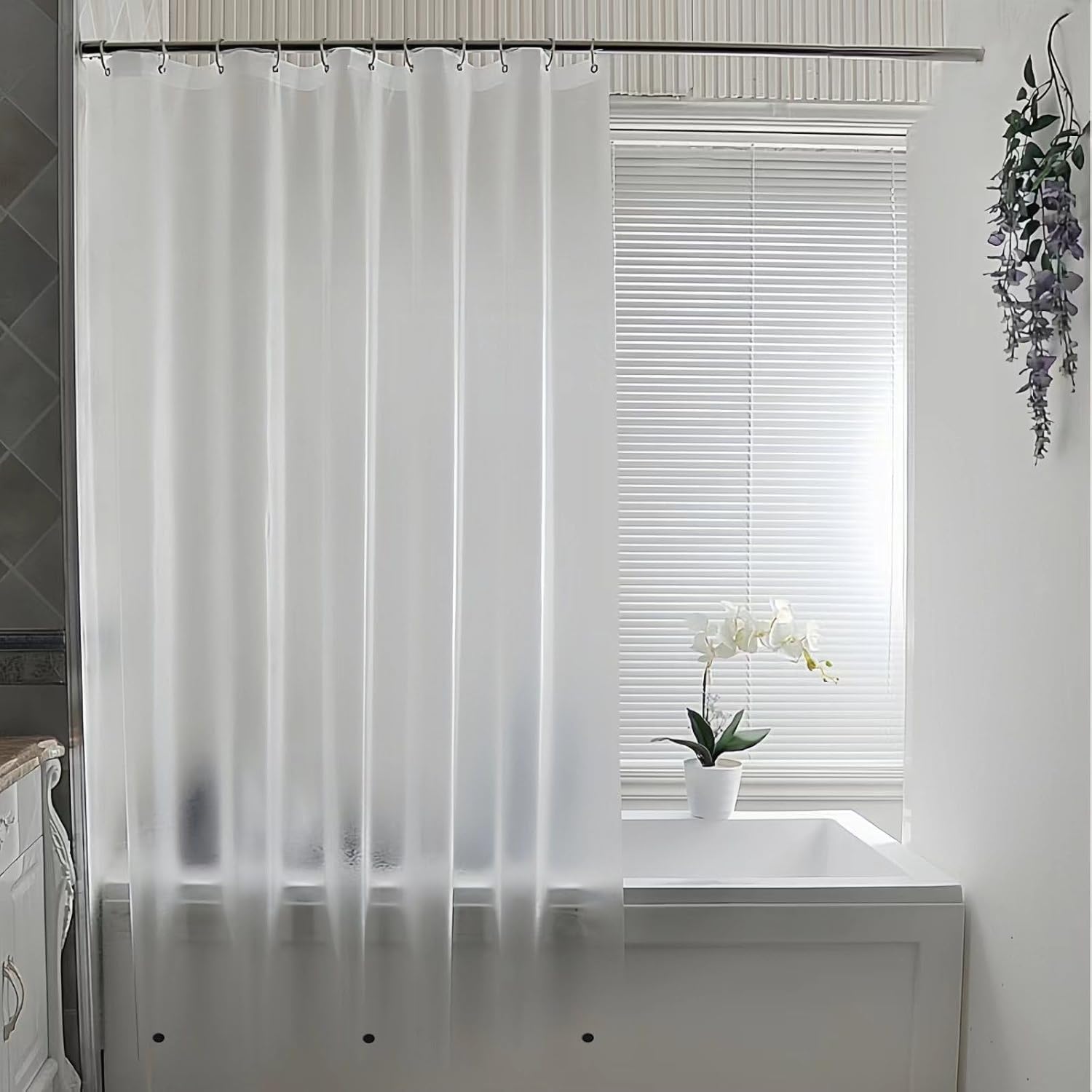 Frosted PEVA Clawfoot Tub Shower Curtain Set