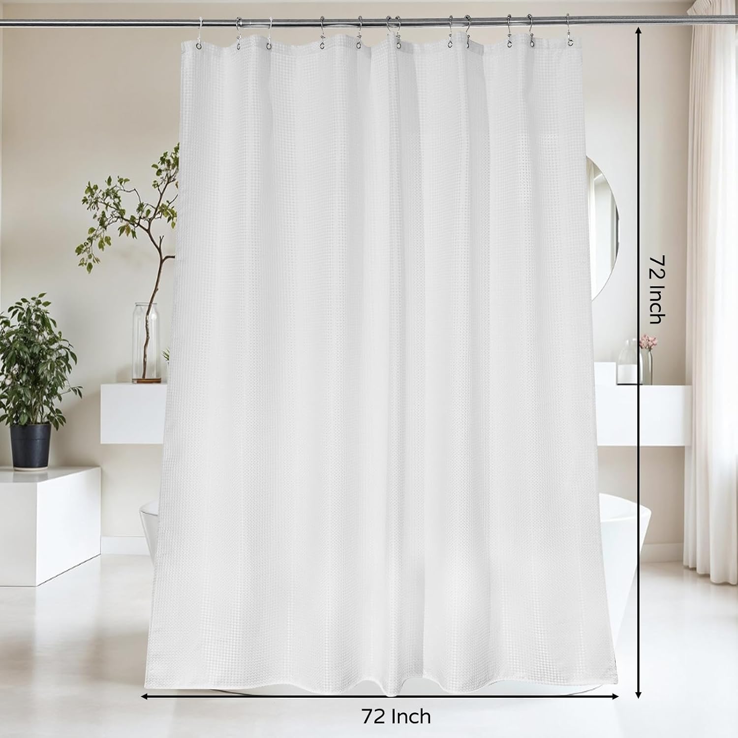 White Waffle Fabric Shower Curtain Set