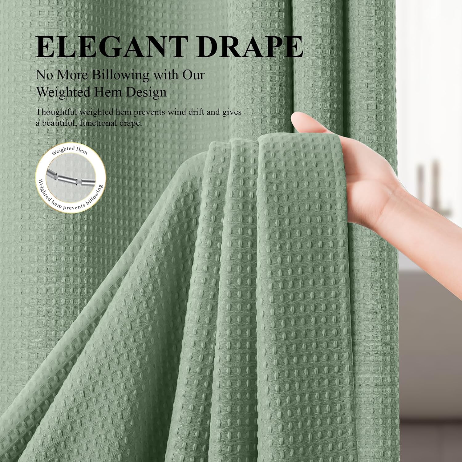 Waffle Sage Green Shower Curtain Set