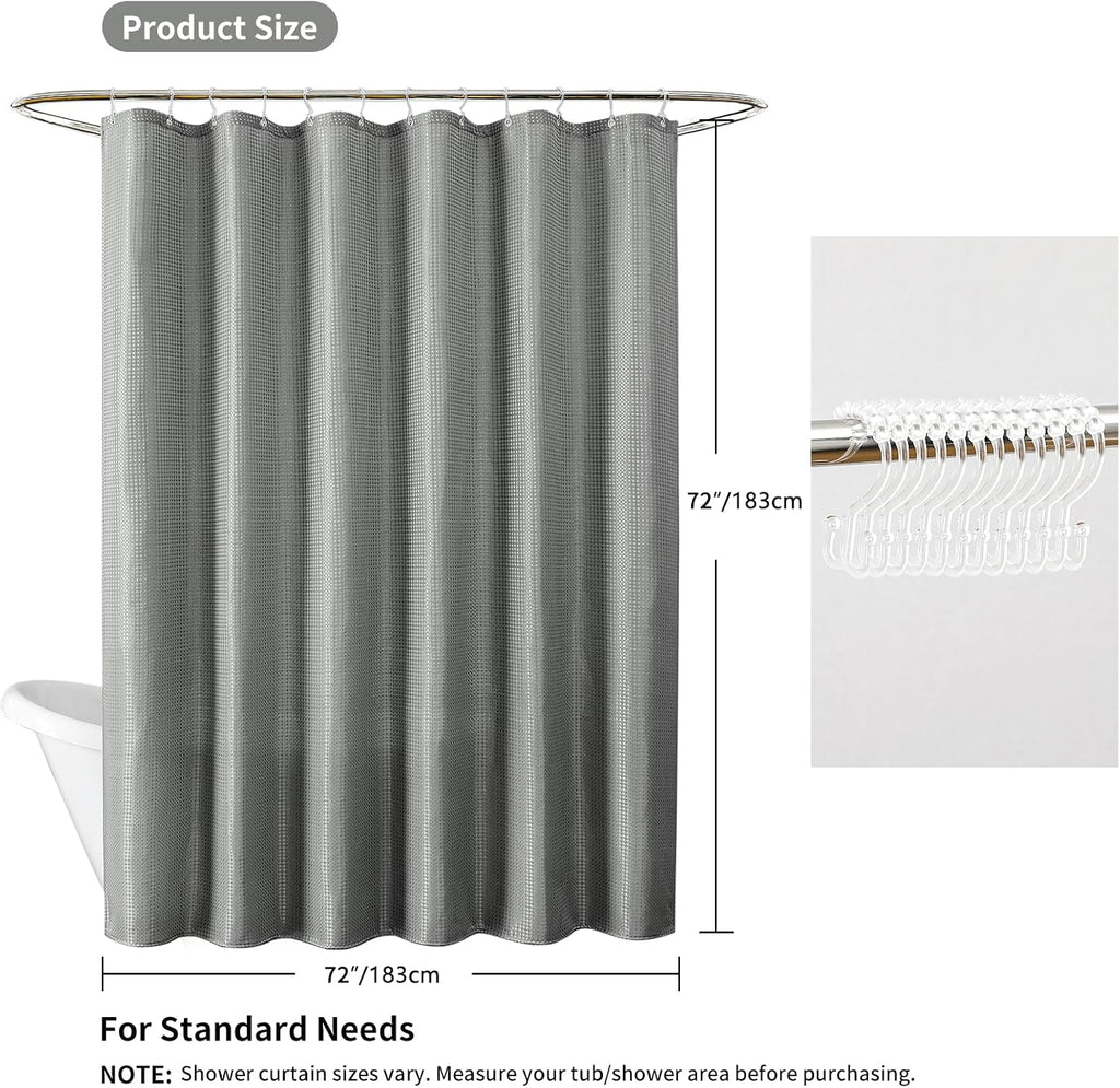 Waffle Grey Fabric Shower Curtain Set