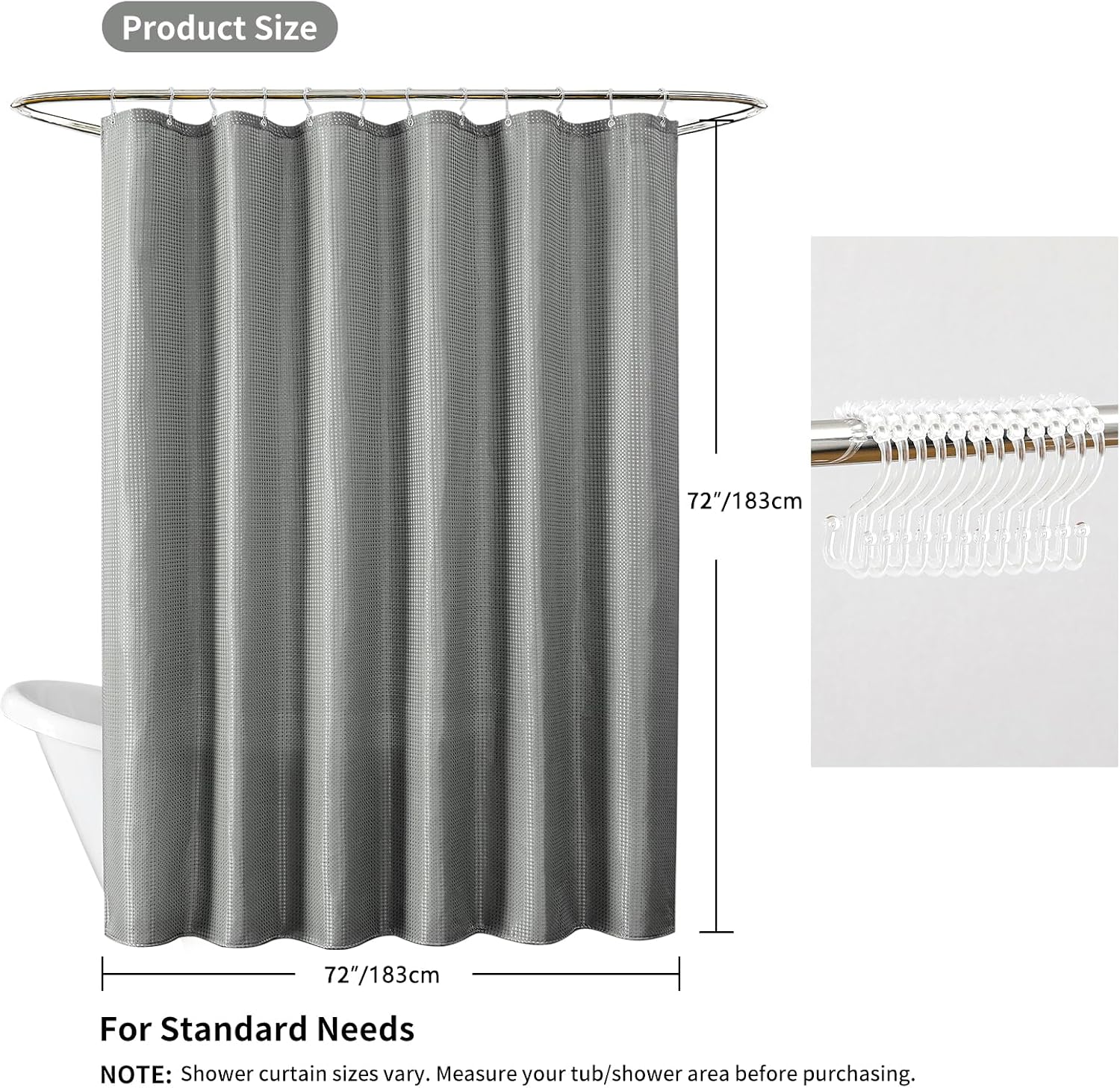 Waffle Grey Fabric Shower Curtain Set