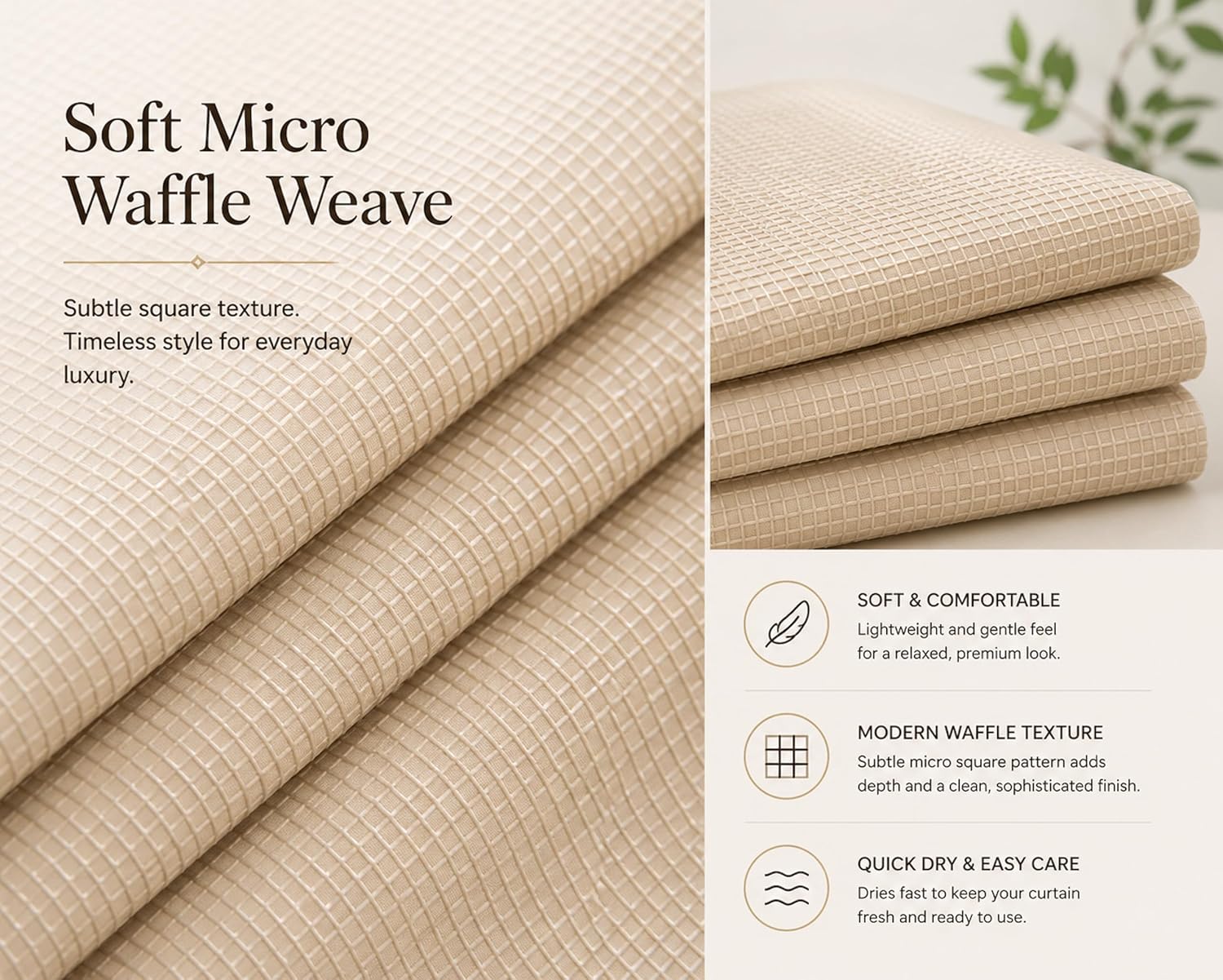 Waffle Weave Fabric Shower Curtain