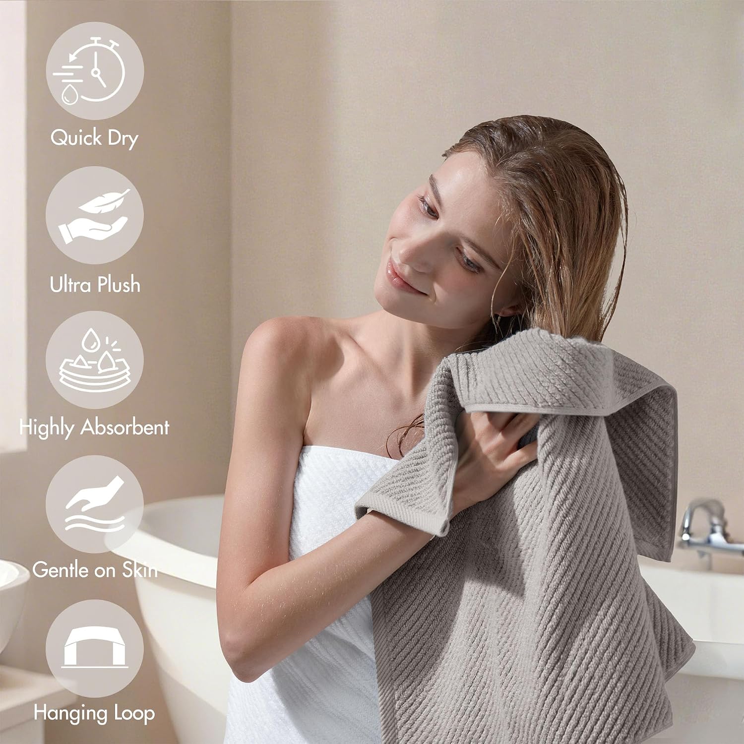 Grey Diagonal Ribbed Zero Twist Cotton Towel Set