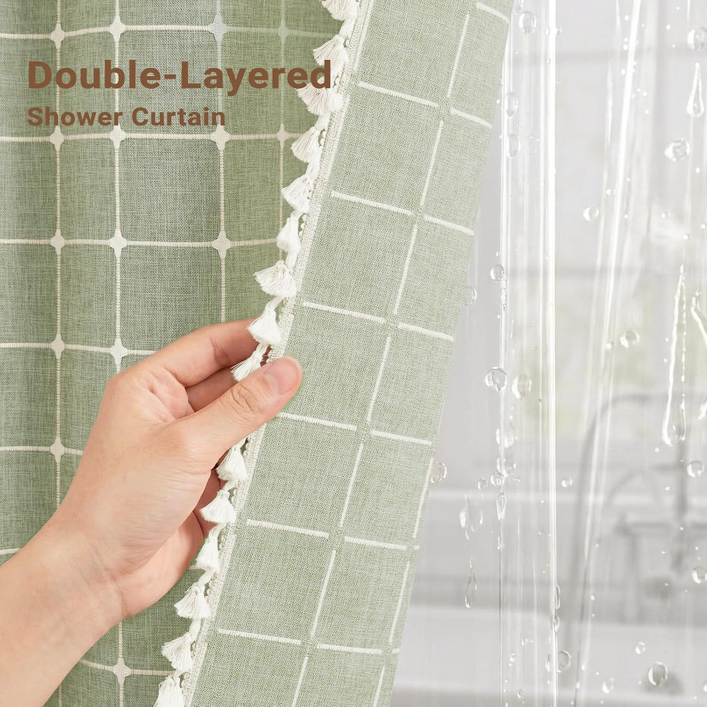Sage Green Linen Shower Curtain Set