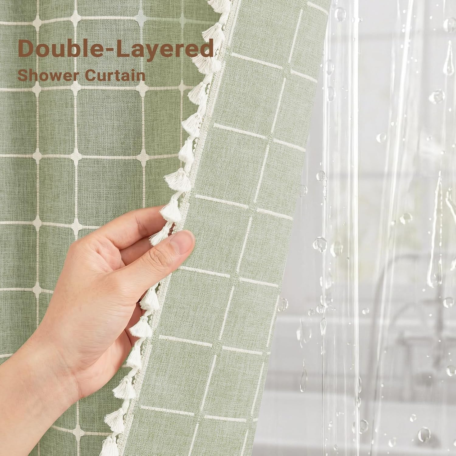 Sage Green Linen Shower Curtain Set