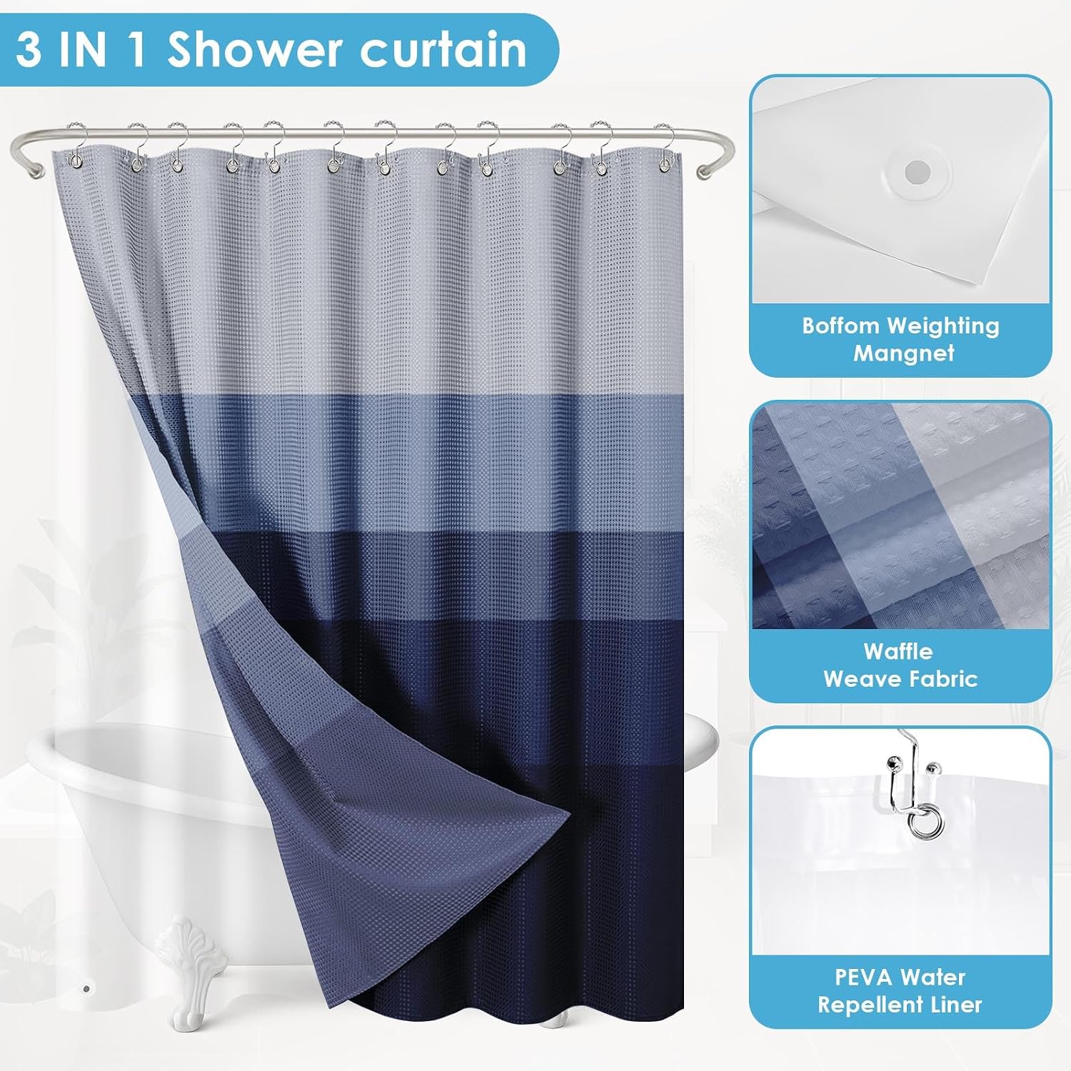 Striped Navy Blue Shower Curtain Set