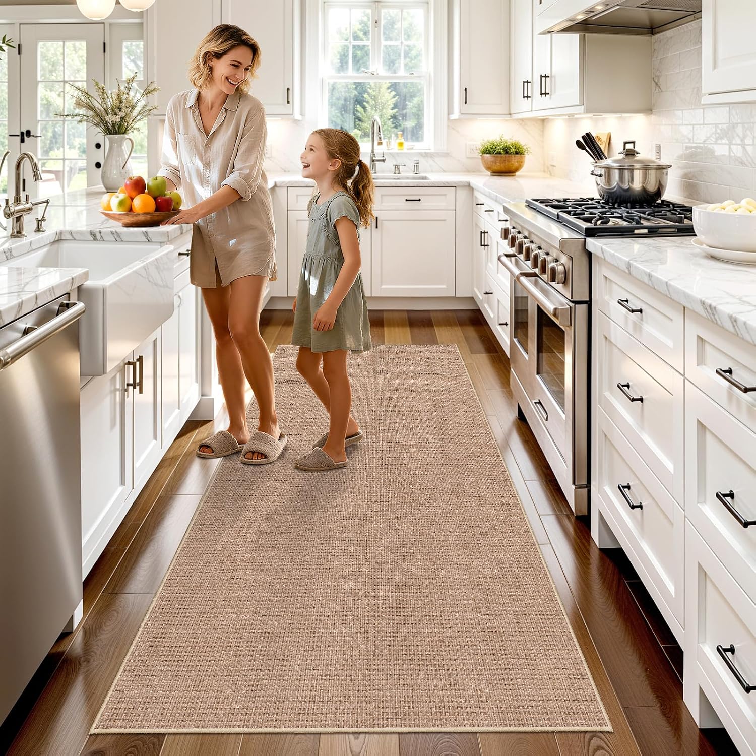 Solid Beige Faux Jute Runner Rug
