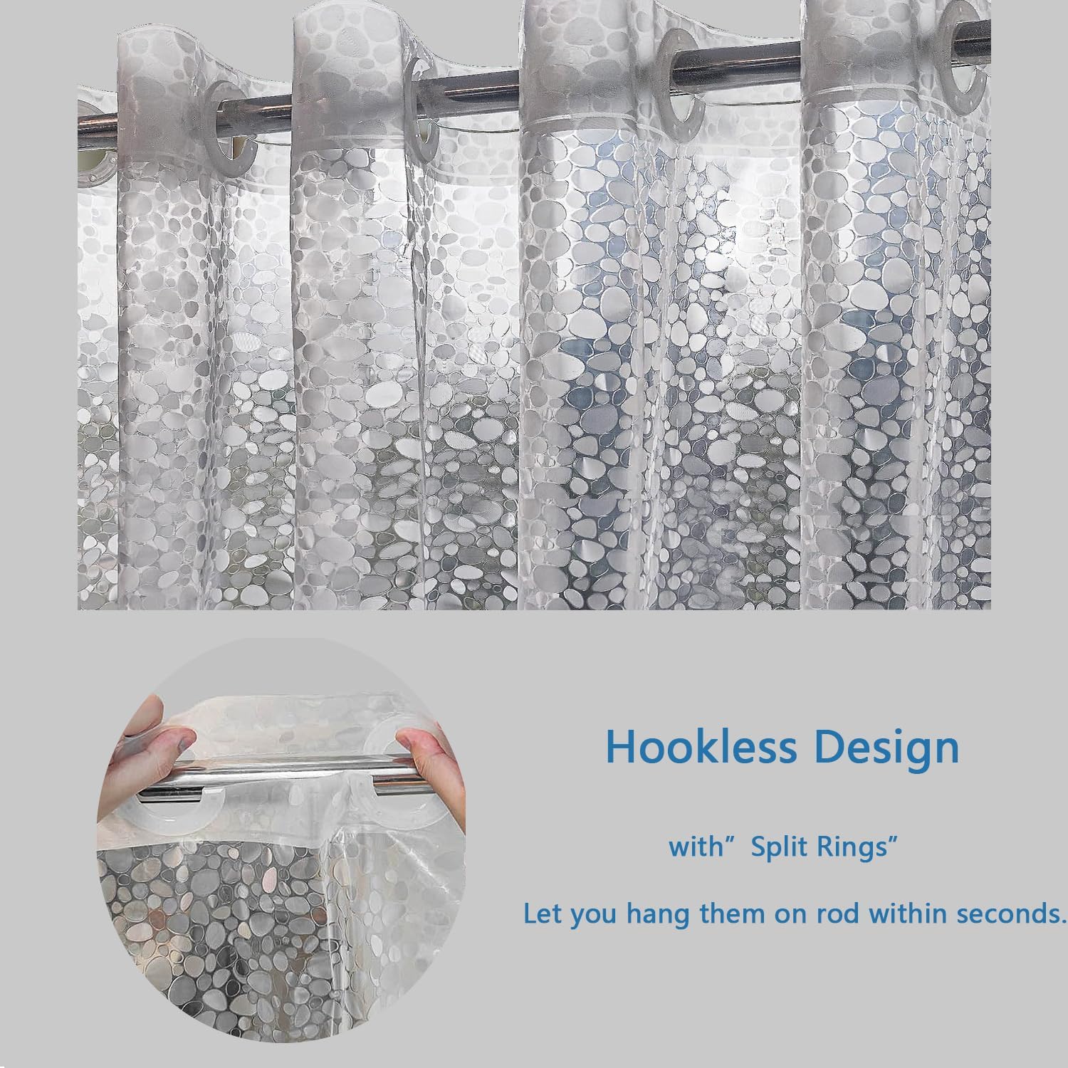 Soft Stone Hookless PEVA Shower Curtain Liner
