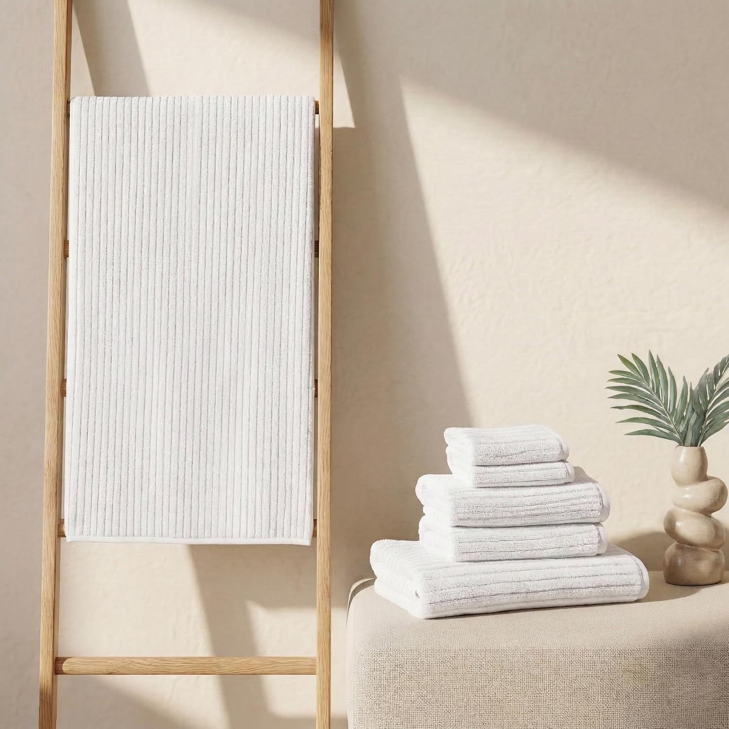 White Organic Cotton Ribbed Towel Set