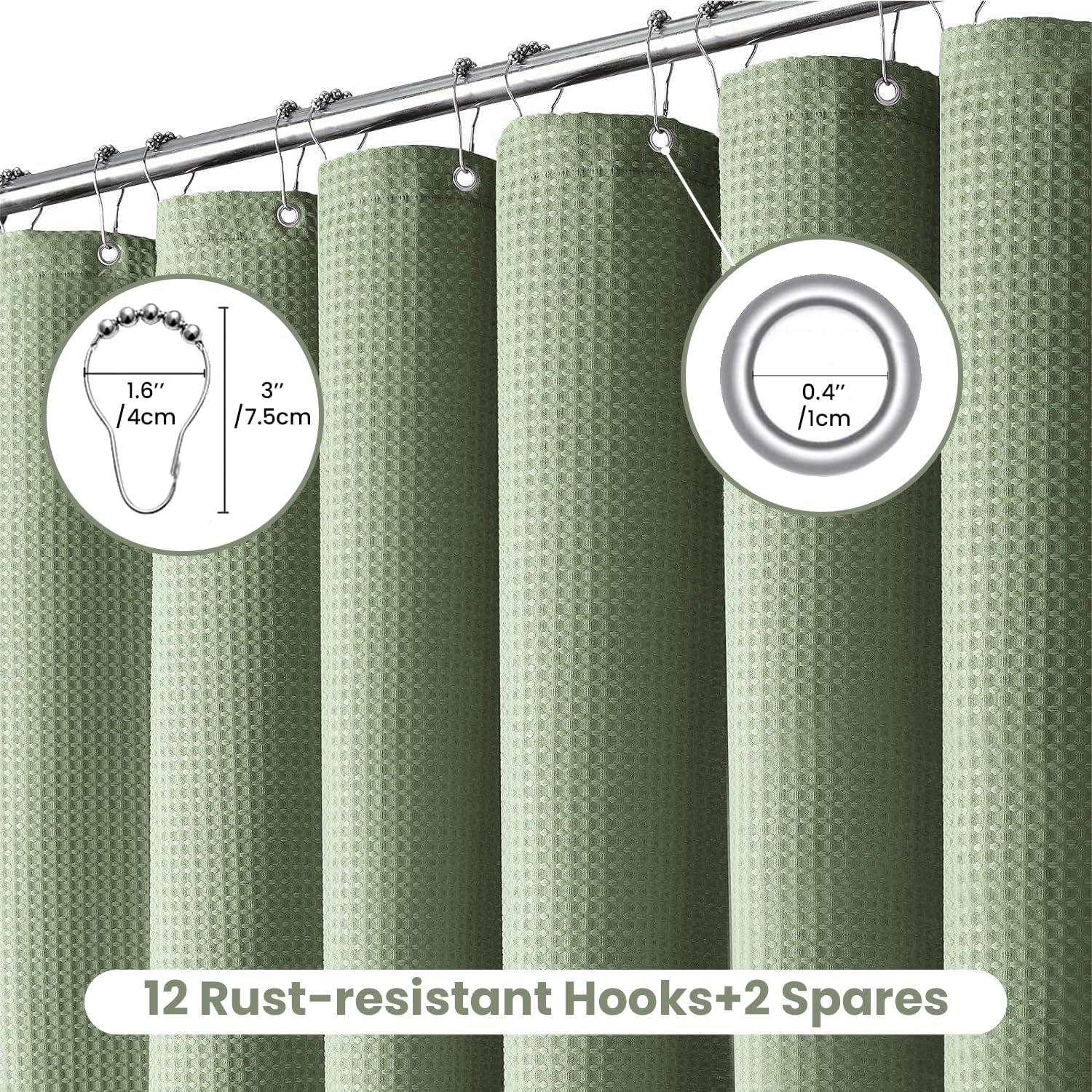 Waffle Weave Sage Green Shower Curtain Set