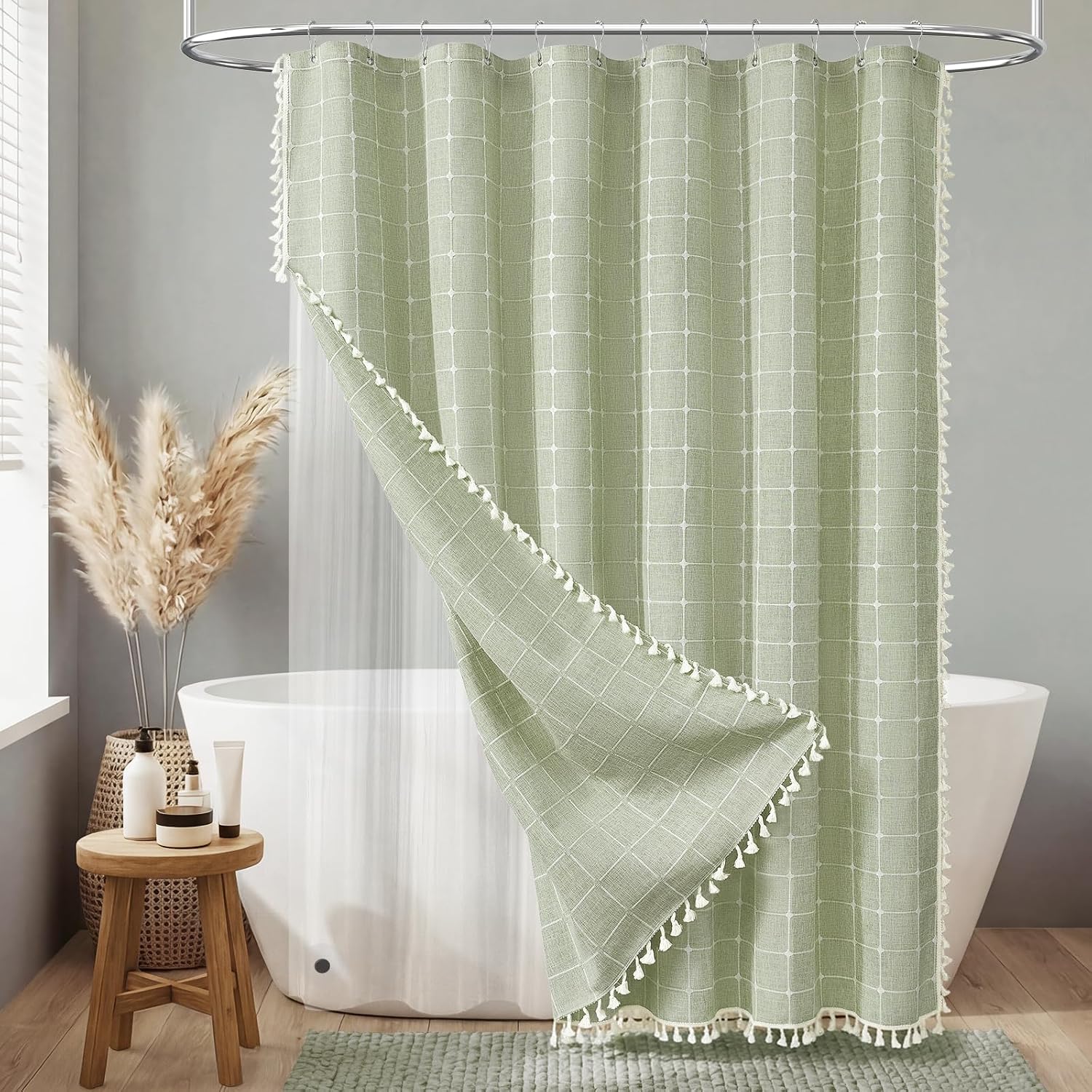 Sage Green Linen Shower Curtain Set