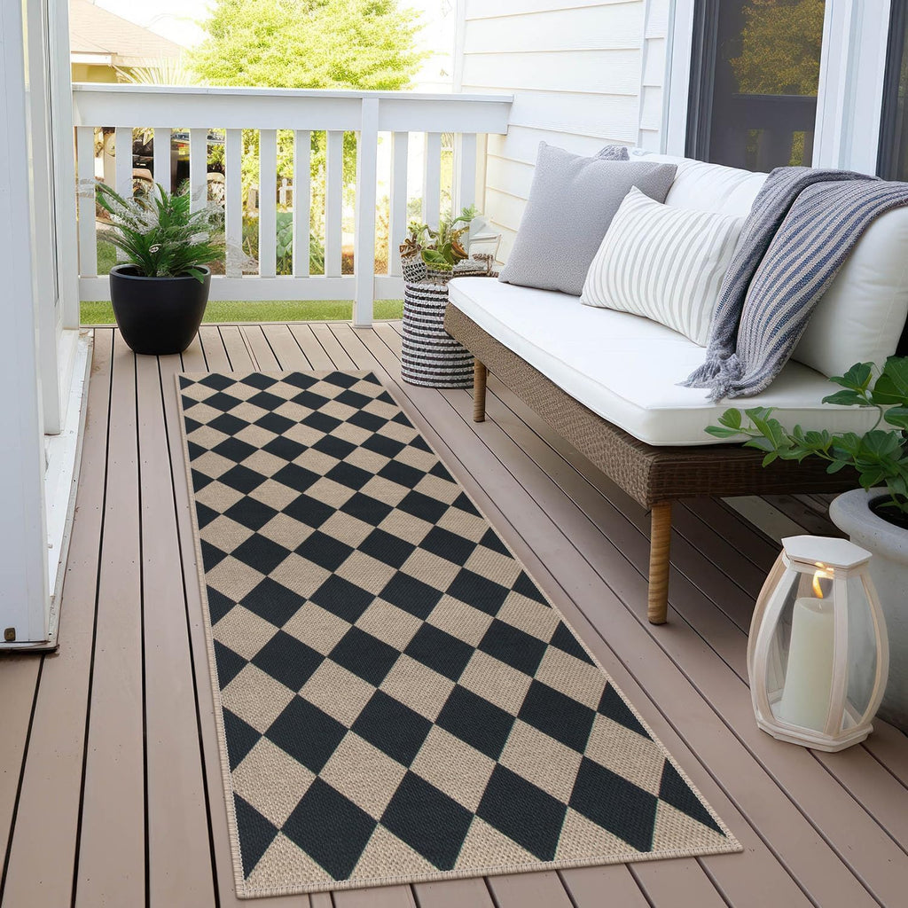 Checkered Black Jute Runner Rug